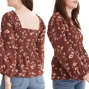 Madewell - Lucie Smocked Square Neck Blouse - Beatrice Floral Dark Merlot